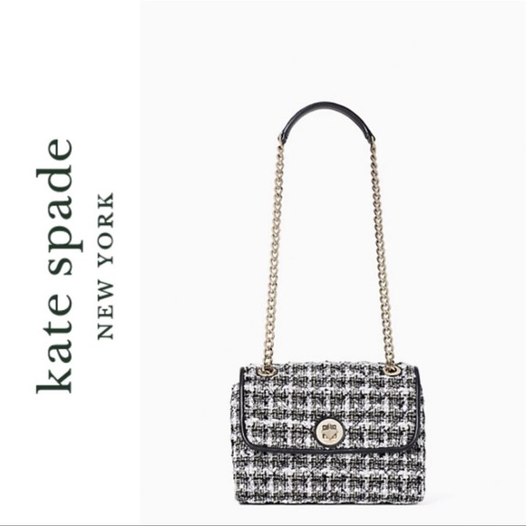 KATE SPADE-Chanel look tweed Blk & Wht Natalia Flap Crossbody Shoulder Bag NWT - Picture 7 of 16